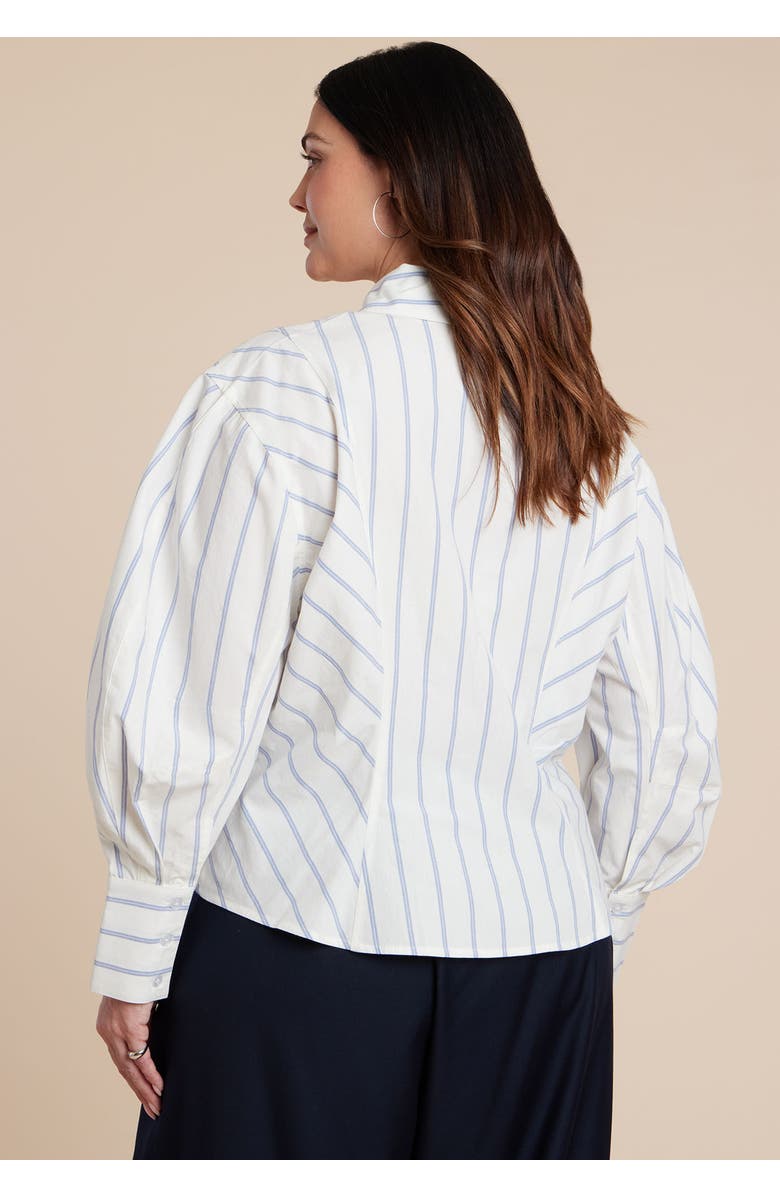 ELOQUII Oversized Sleeve Top, Alternate, color, Blue Pinstripe