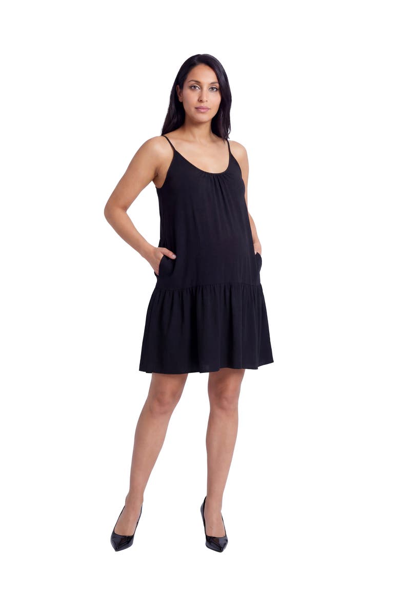 Maternity Essential Scoop Neck Spaghetti Strap Pocket A-Line Mini Dress, Main, color, Black