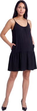 24seven Comfort Apparel Maternity Essential Scoop Neck Spaghetti Strap Pocket A-Line Mini Dress