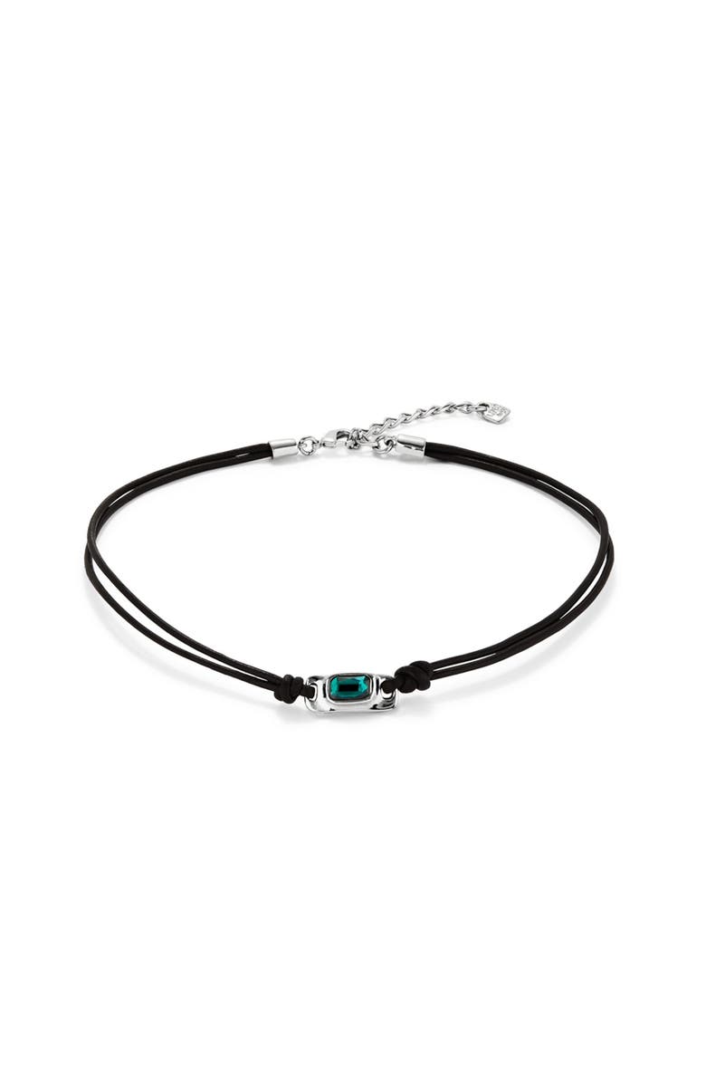 UNODE50 Green Crystal Leather Necklace, Alternate, color, Silver