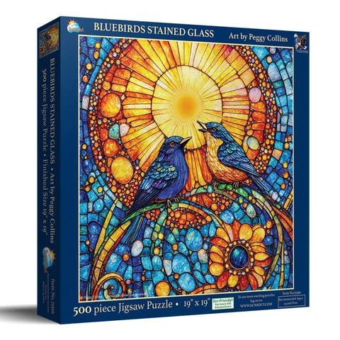 Bluebirds Stained Glass 500 piece Jigsaw Puzzle for Adults