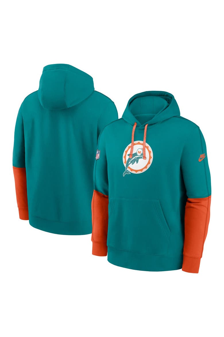Men's Nike Aqua Miami Dolphins  Throwback Logo Club Tri-Blend Pullover Hoodie, Main, color, Aqua