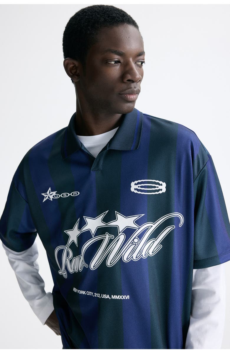 H&M Loose Fit Football Shirt, Alternate, color, Dark Blue/Run Wild