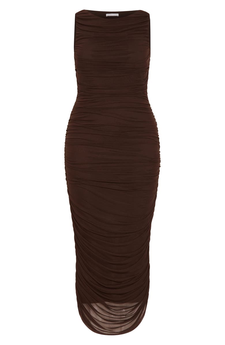 City Chic Halo Sleeveless Ruched Mesh Dress, Alternate, color, Cocoa