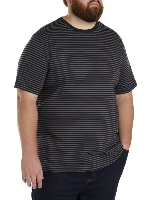 Harbor Bay By Dxl Moisture-wicking Striped T-shirt In Black/grey