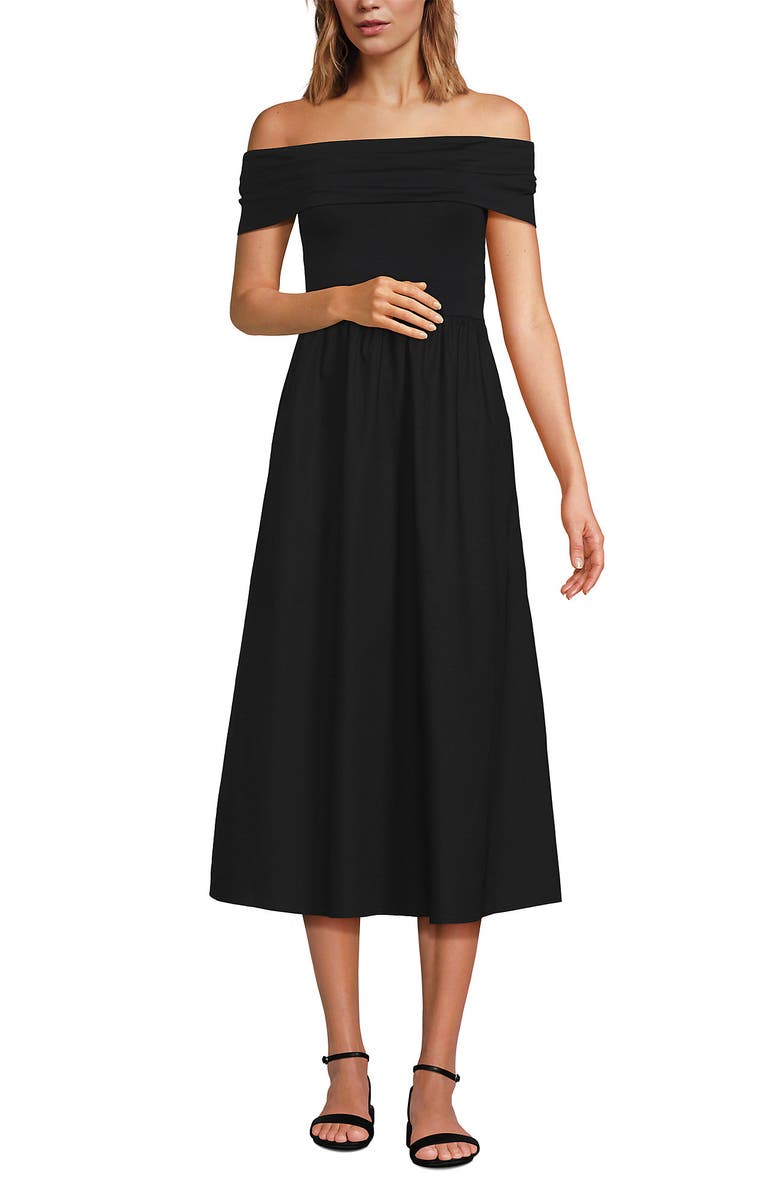 Lands' End Off the Shoulder Slender Mixed Media Dress, Alternate, color, Black
