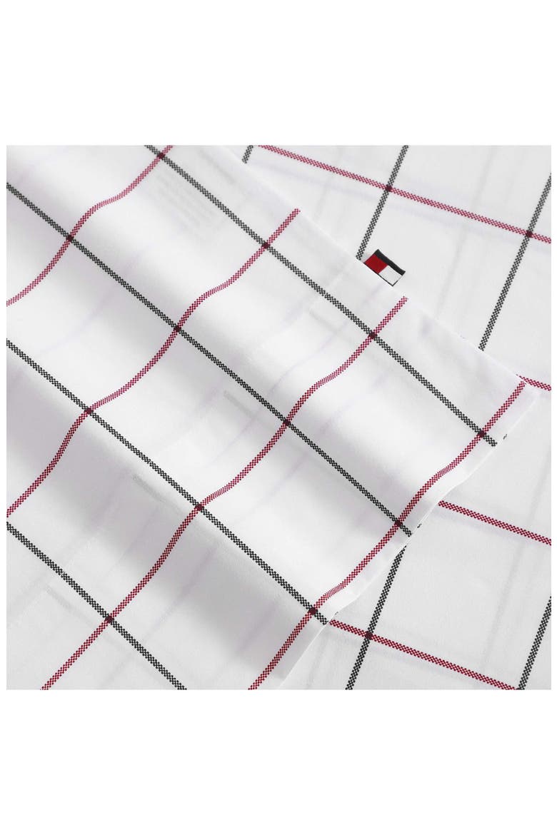 Glasgow Windowpane Cotton Percale Sheet Set, Alternate, color, WHITE/DARK BLUE/RED