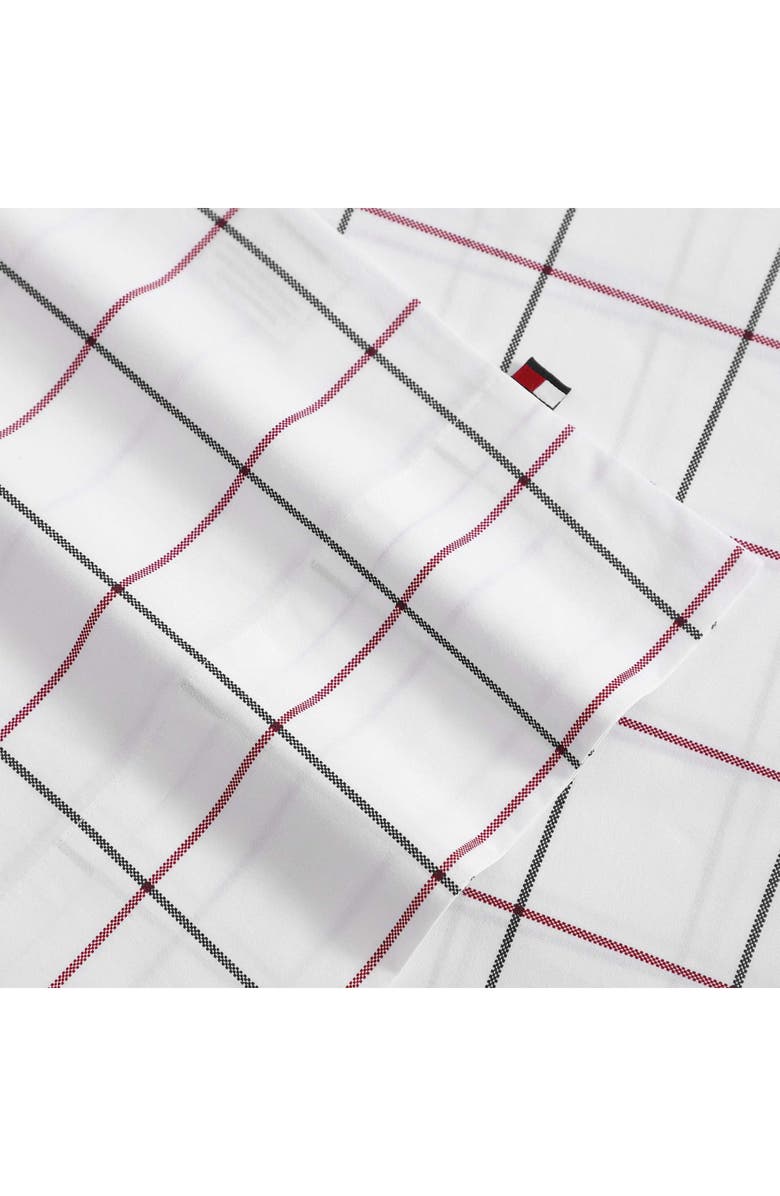 Tommy Hilfiger Glasgow Windowpane Cotton Percale Sheet Set, Alternate, color, White/Dark Blue/Red