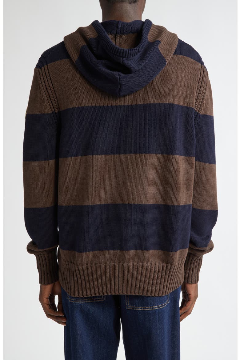Stripe Logo Knit Cotton Hoodie, Alternate, color, BLUE/ BROWN