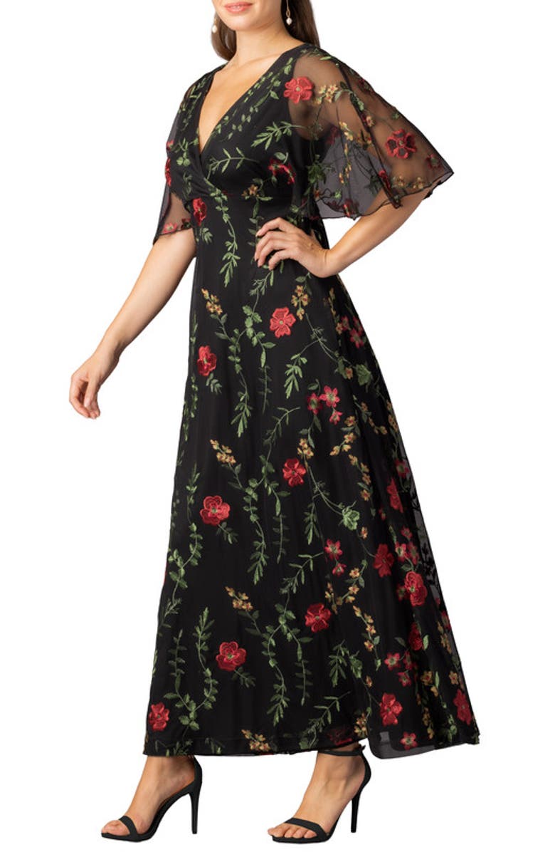 Kiyonna Embroidered Elegance Evening Gown with Sleeves, Alternate, color, Onyx
