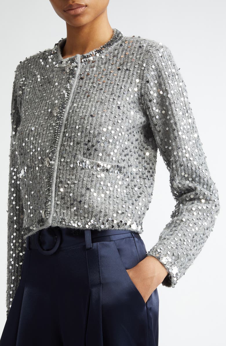 Cinq à Sept Benoit Sequin Jacket, Alternate, color, Silver