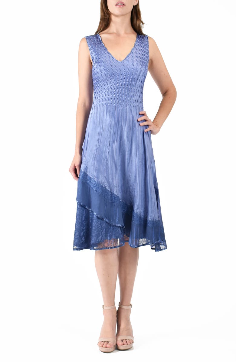 Komarov Lace Trim Charmeuse & Chiffon Tiered Dress with Jacket, Alternate, color, 