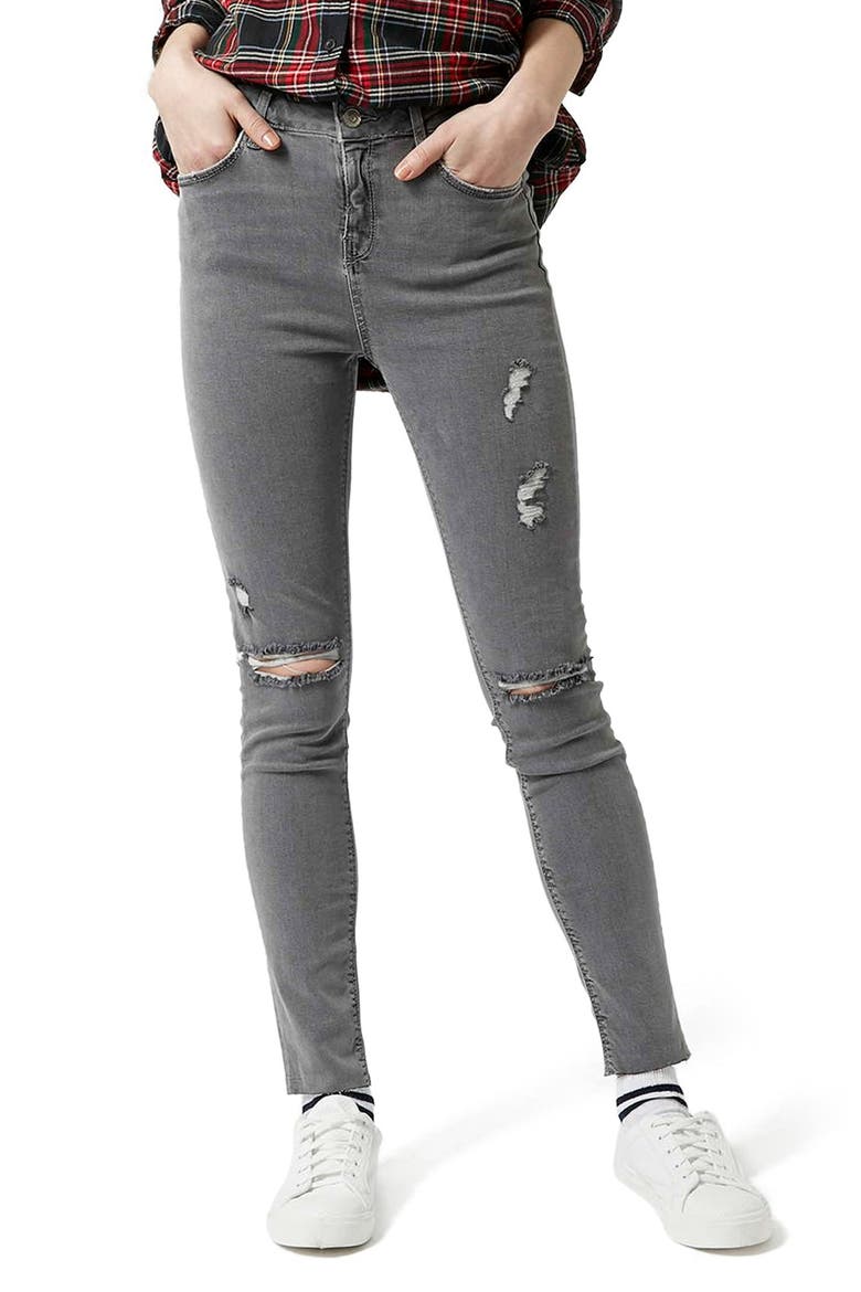 'Jamie' High Rise Ripped Skinny Jeans, Main, color, GREY