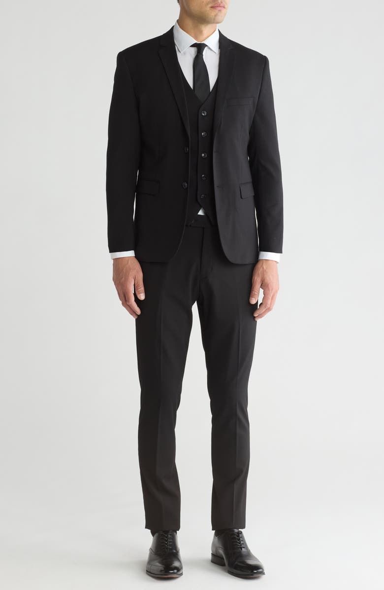 Gino Vitale Skinny Fit Solid Stretch Three Piece Suit, Main, color, Black