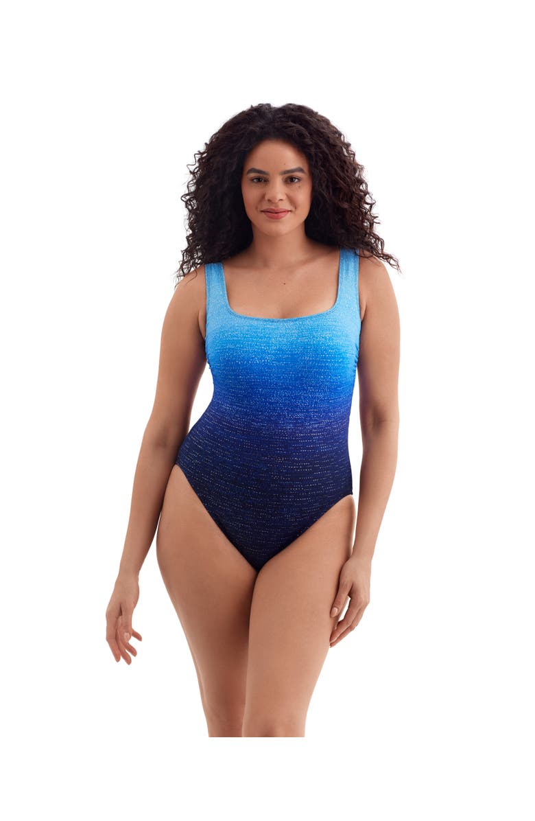 Longitude Double X-Back Tank Modern Leg Long Torso One-Piece Swimsuit, Main, color, Twinkling Lights