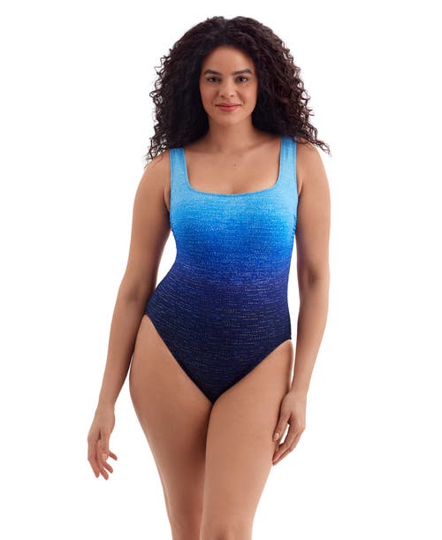 Longitude Double X-back Tank Modern Leg Long Torso One-piece Swimsuit In Blue
