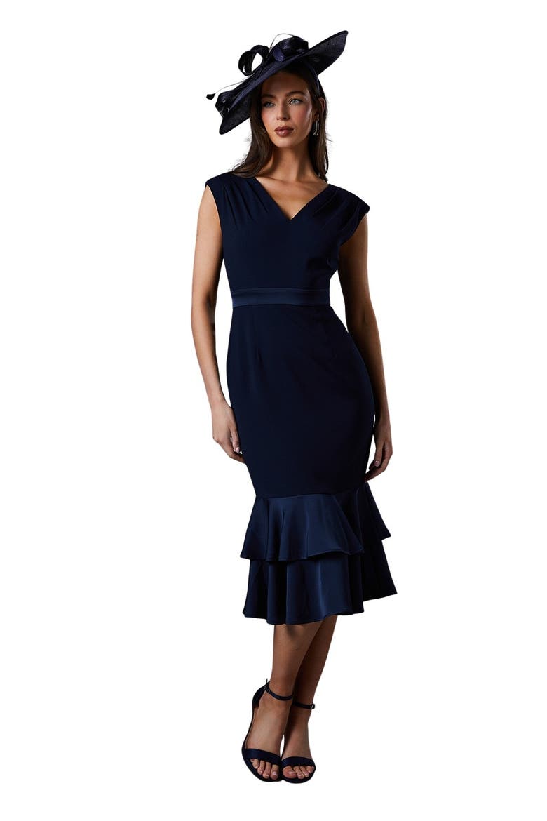 Satin Back Crepe Peplum Dress, Main, color, Navy