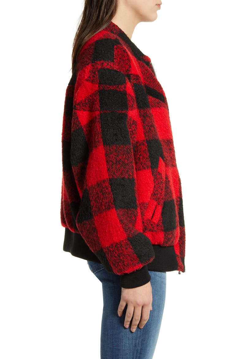 Brenda Buffalo Check Bomber Jacket, Alternate, color, RED/ BLACK