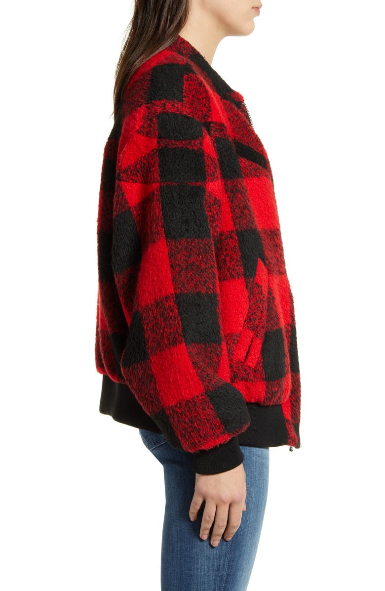 Rebecca Minkoff Brenda Buffalo Check Bomber Jacket, Alternate, color, Red/ Black