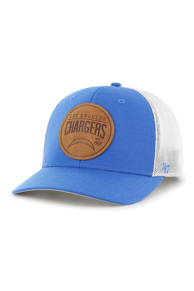 Men's '47 Powder Blue Los Angeles Chargers Leather Head Flex Hat, Main, color, Powder Blue
