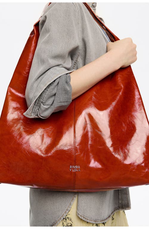 Bimba Y Lola Leather Maxi Bikini Paper Bag In Orange