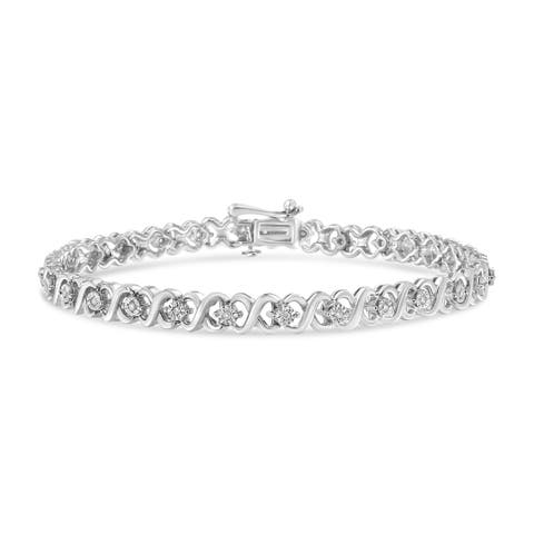Silver 1/6 Cttw Miracle Set Diamond Infinity Link and Station Tennis Bracelet