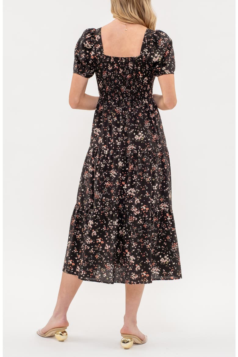 Ditsy Floral Short Sleeve Tiered Midi Dress, Alternate, color, BLACK MULTI