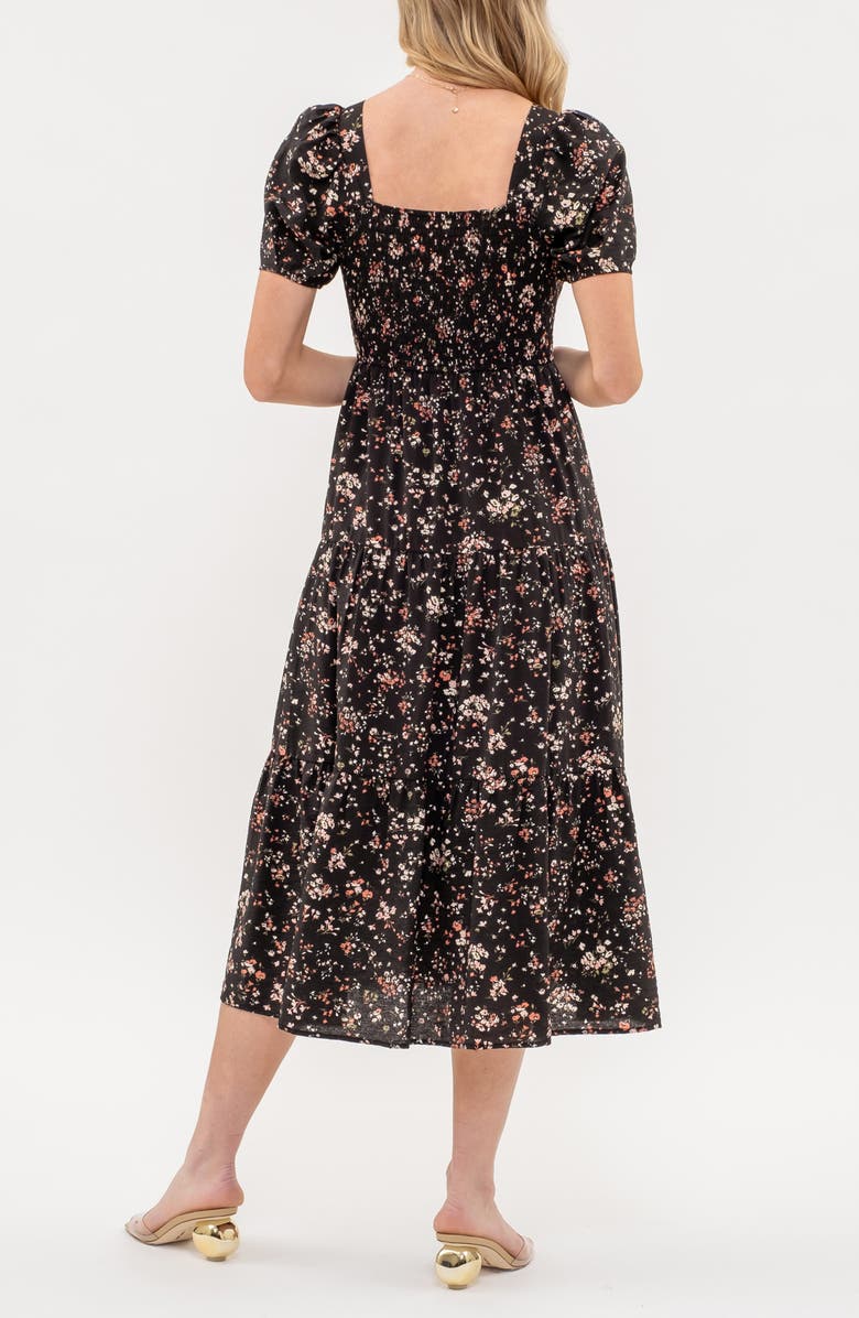 AUGUST SKY Ditsy Floral Short Sleeve Tiered Midi Dress, Alternate, color, 
