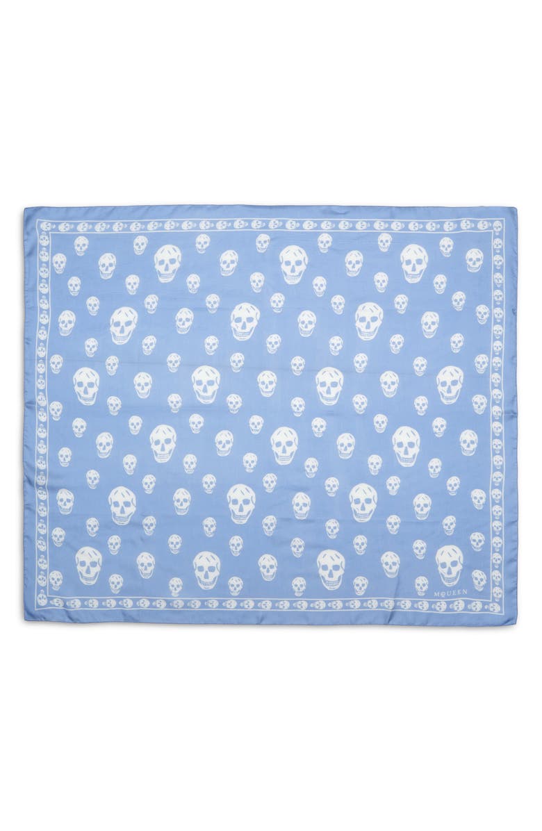 McQueen Skull Print Silk Scarf, Main, color, 4878 Print Blue/ Ivory