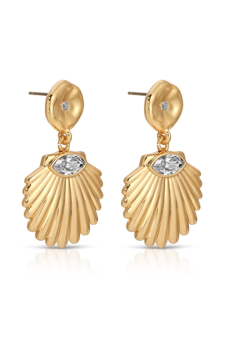 Scallop Shell Drop Earrings, Alternate, color, GOLD