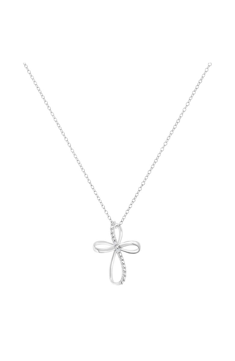 Haus of Brilliance .925 Sterling Silver Diamond Accent Cross Ribbon 18" Pendant Necklace, Alternate, color, White
