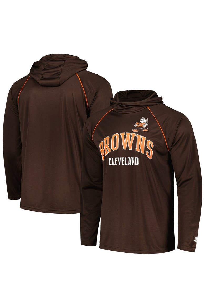 Men's Starter Brown Cleveland Browns Gridiron Classics Throwback Raglan Long Sleeve Hooded T-Shirt, Main, color, Brown