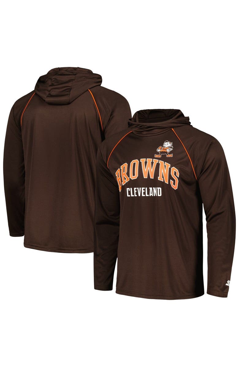 STARTER Men's Starter Brown Cleveland Browns Gridiron Classics Throwback Raglan Long Sleeve Hooded T-Shirt, Main, color, Brown