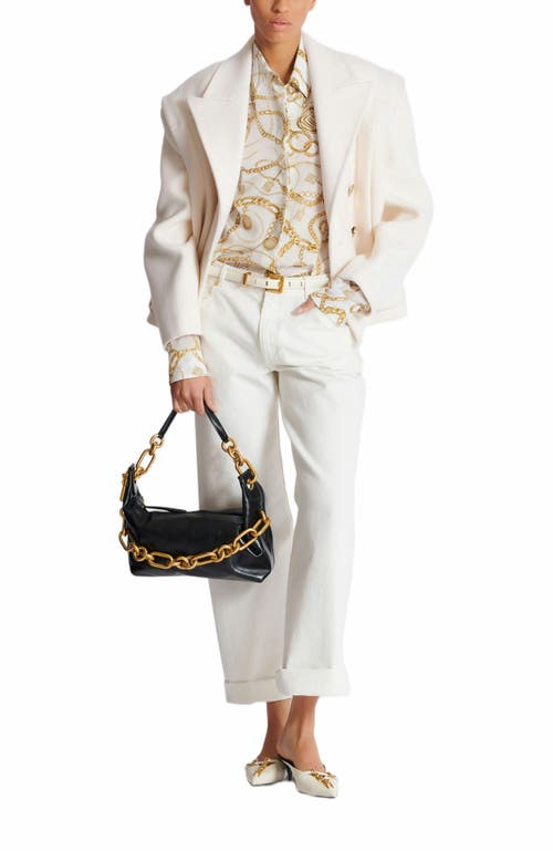 Balmain Logo Printed Silk Shirt In White
