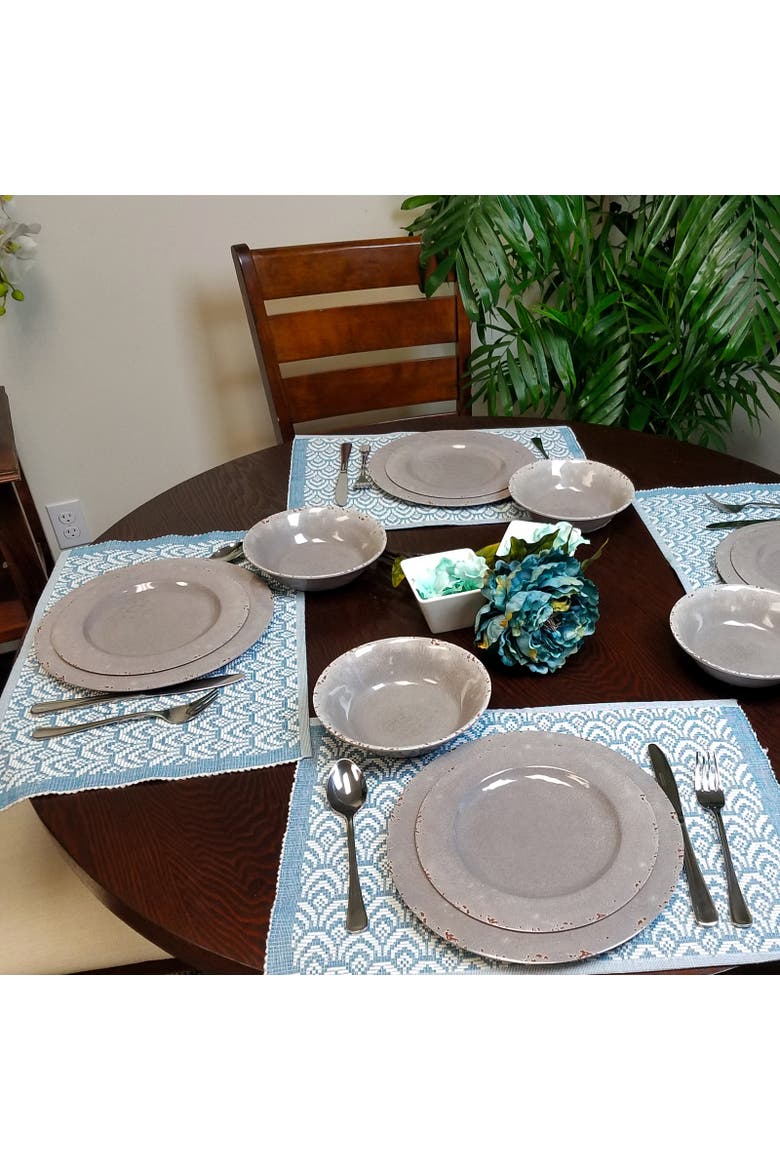 Mauna 12 piece Dinnerware Set in  Gray Crackle Look Decal, Alternate, color, Grey