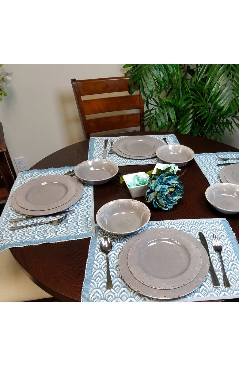 Studio California Mauna 12 piece Dinnerware Set in Gray Crackle Look Decal, Alternate, color, Grey