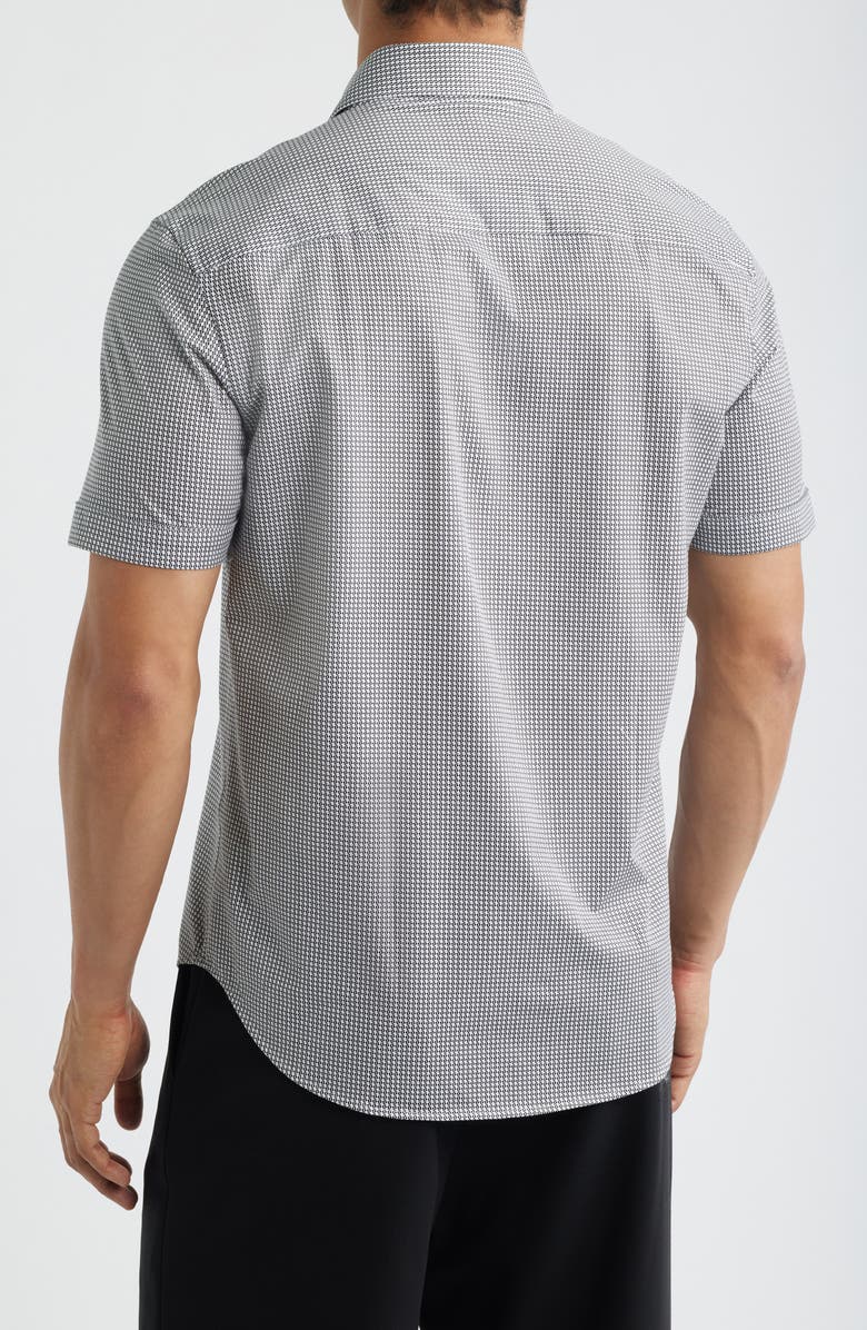 Bugatchi Miles OoohCotton<sup>®</sup> Geo Print Short Sleeve Button-Up Shirt, Alternate, color, White