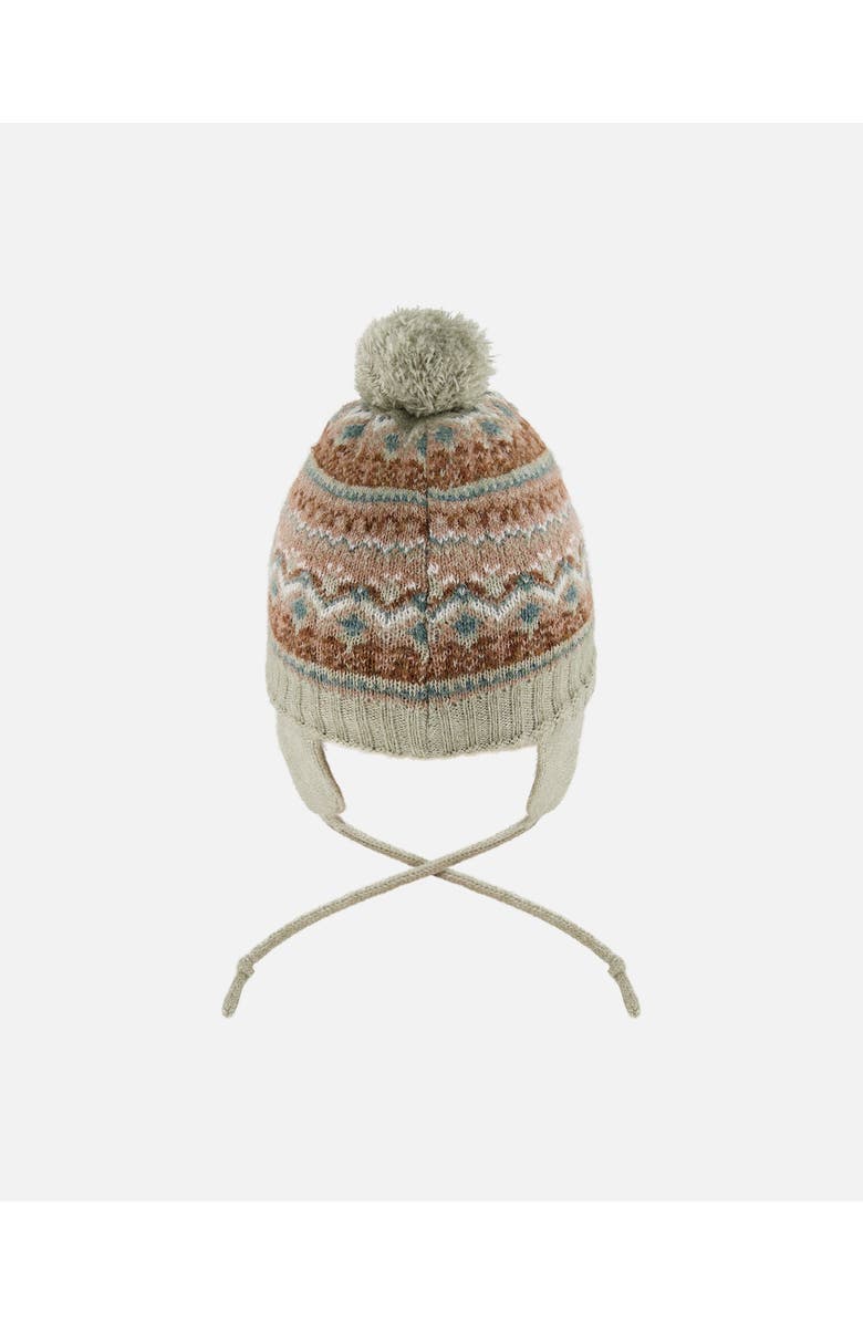 Deux par Deux Lined Knit Pompom Hat with Ear Flaps, Alternate, color, Green And Brown