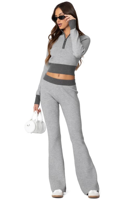 Shop Edikted Lei Contrast Trim Flare Knit Pants In Gray