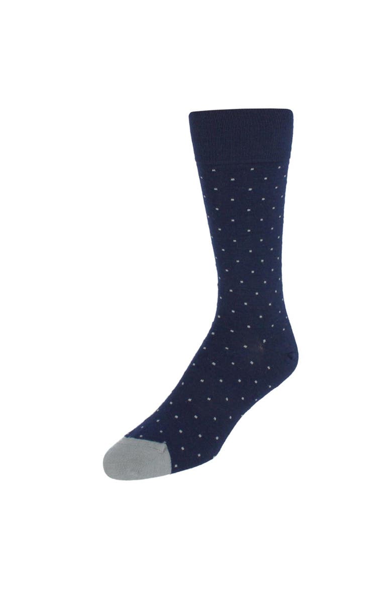 Croix Polka Dot Patterned Mid-Calf Merino Wool Socks, Main, color, Navy Blue with Grey Dots