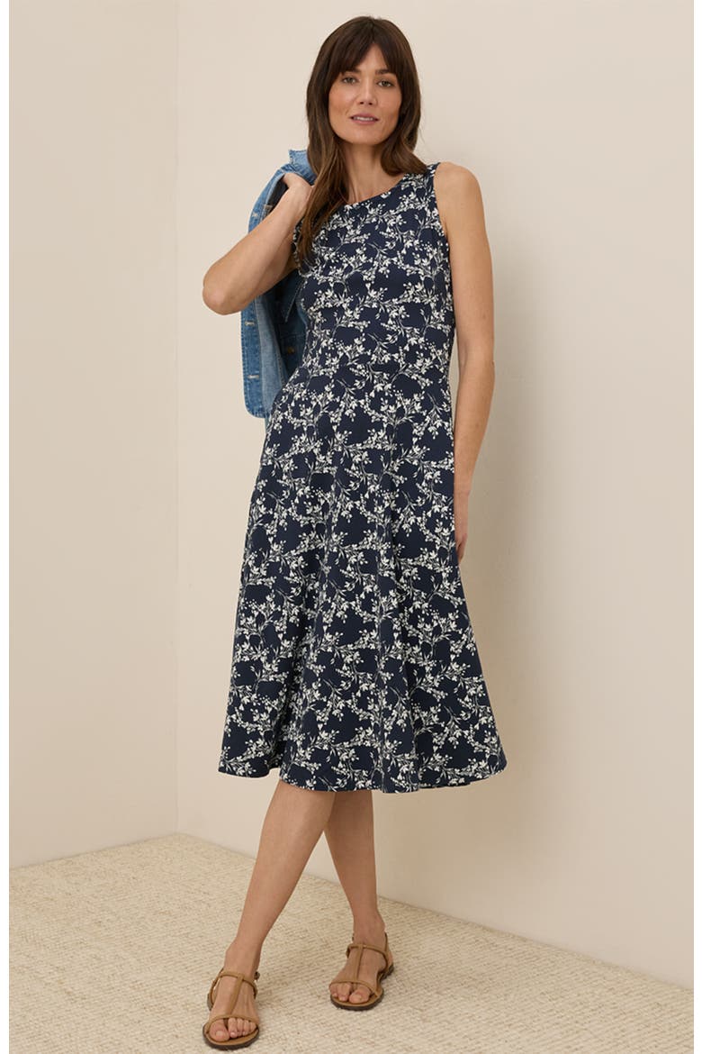 Organic Cotton Fit & Flare Keyhole Back Dress, Alternate, color, Bouquet Blooms Midnight Blue