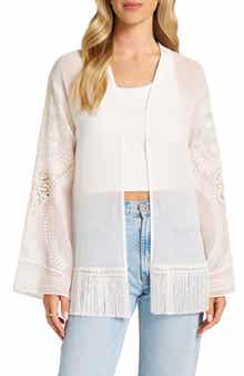 Embroidered Chiffon Top with Fringe Hem