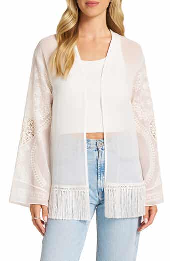 Embroidered Chiffon Top with Fringe Hem
