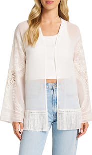 matty m. Embroidered Chiffon Top with Fringe Hem