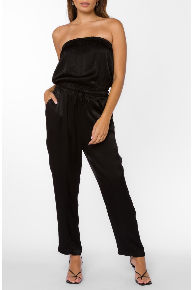 Conrad Strapless Satin Jumpsuit, Main, color, BLACK