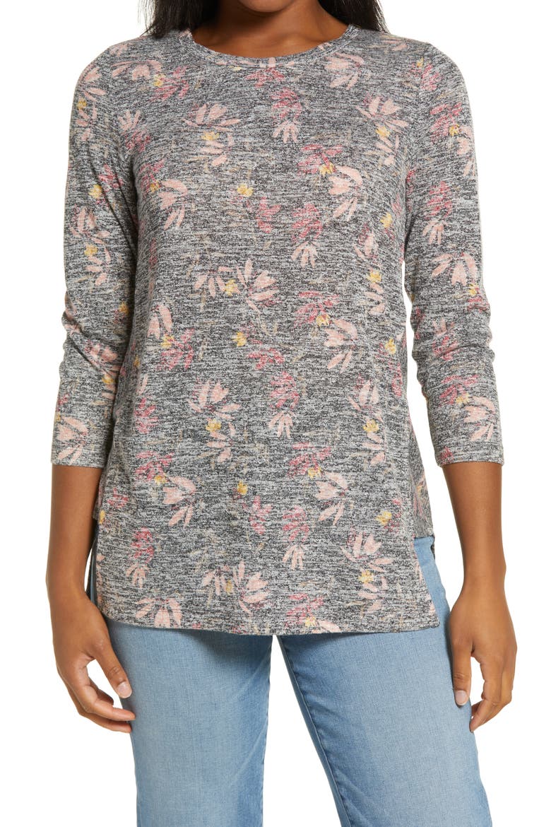 Side Panel Inset Tunic Top, Main, color, BLACK BERRY FLORAL