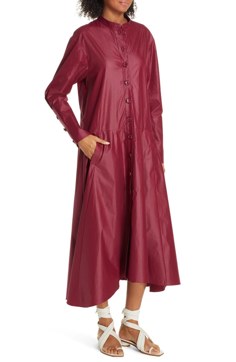 Tibi Glossy Plain Weave Long Sleeve Maxi Shirtdress, Alternate, color, 