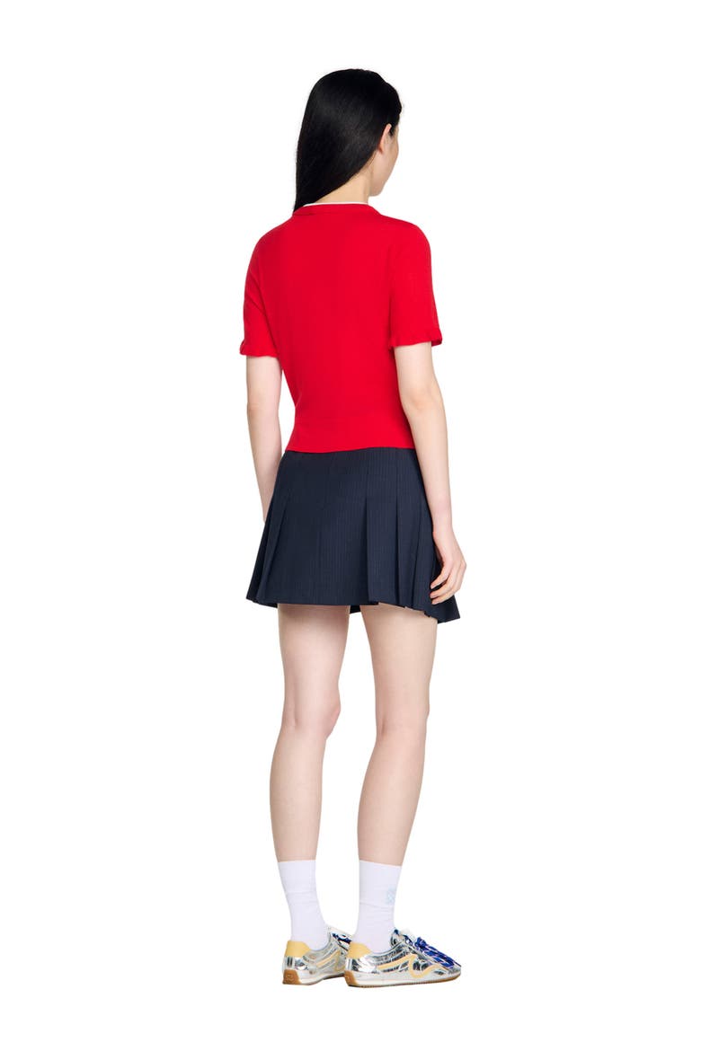 Contrast collar wool sweater, Alternate, color, Red