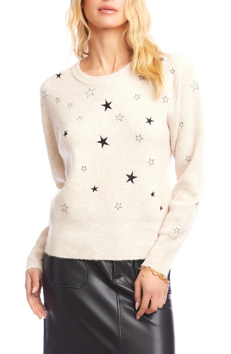 Karen Kane Embroidered Star Sweater, Main, color, Oatmeal