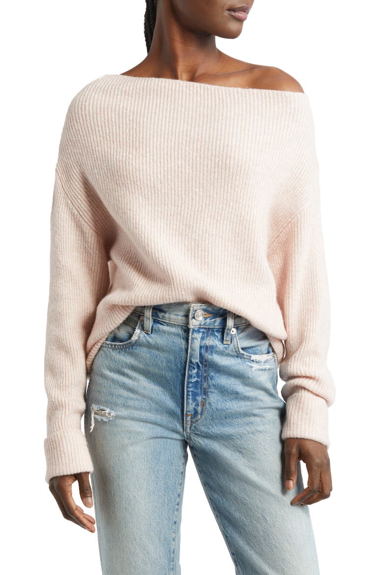 One-Shoulder Rib Sweater, Main, color, PINK SMOKE